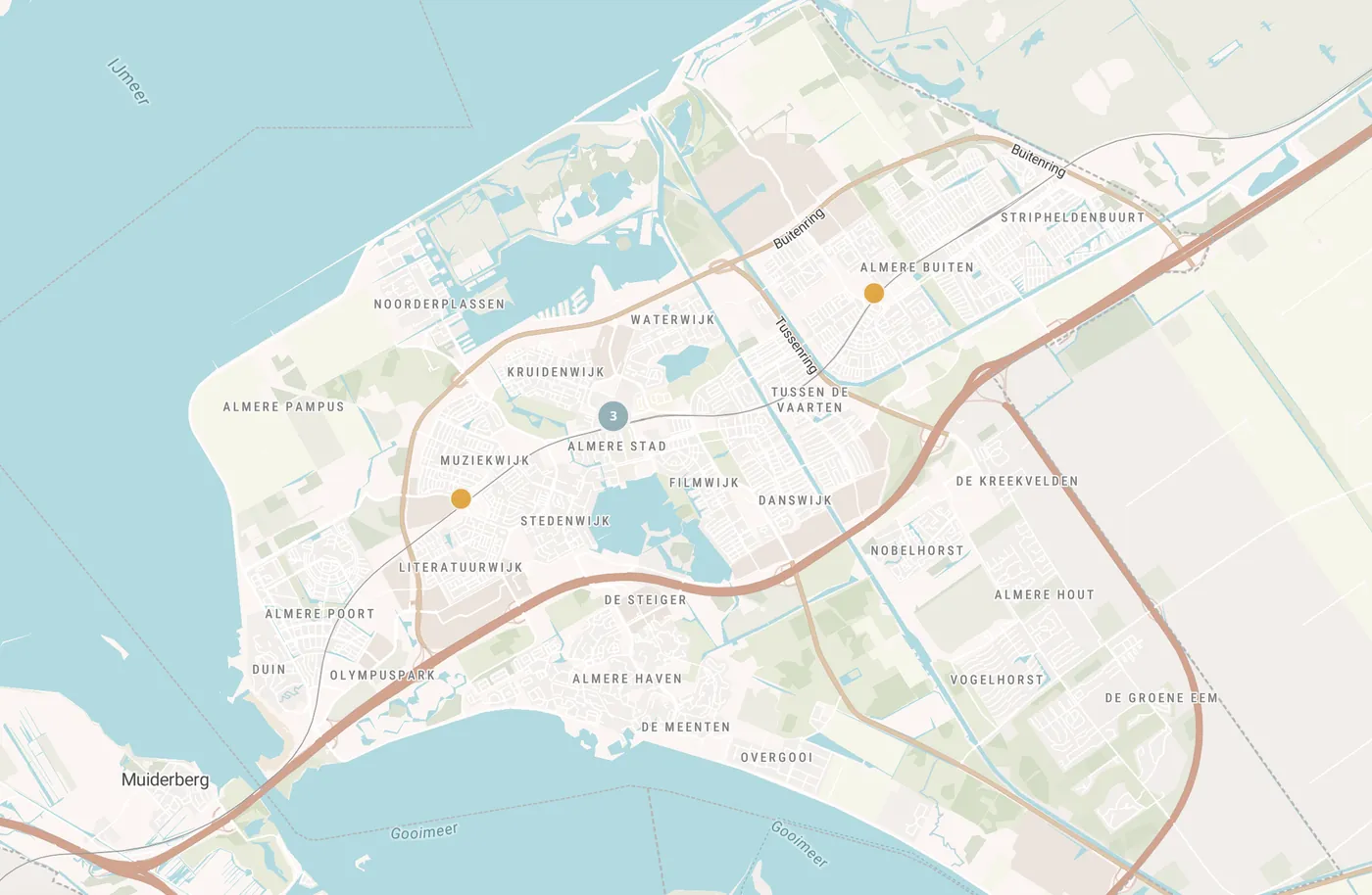 Kaart met leegstandmeldingen in Almere