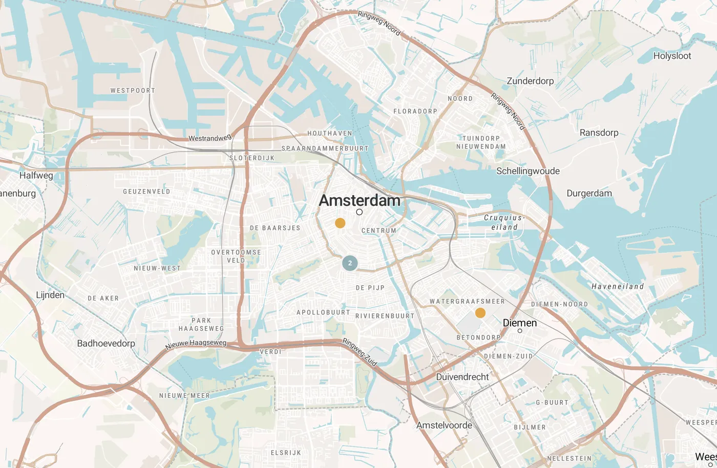 Kaart met leegstandmeldingen in Amsterdam