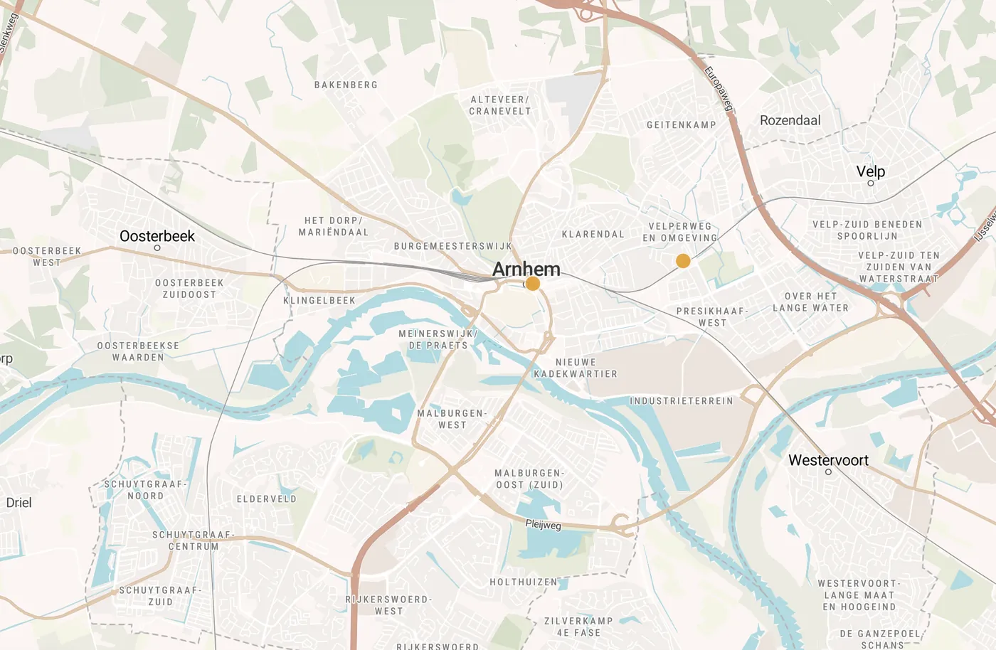 Kaart met leegstandmeldingen in Arnhem