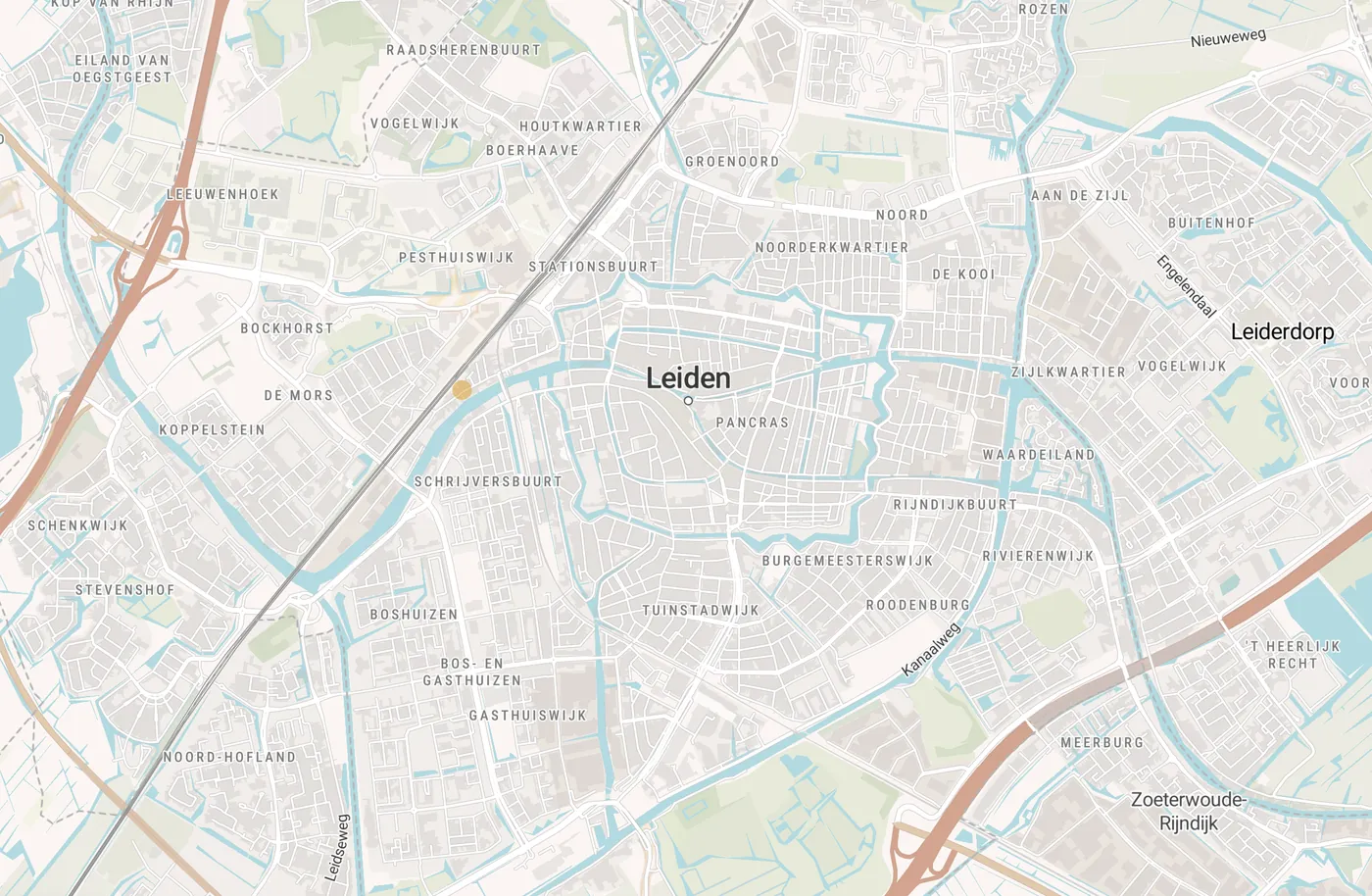 Kaart met leegstandmeldingen in Leiden