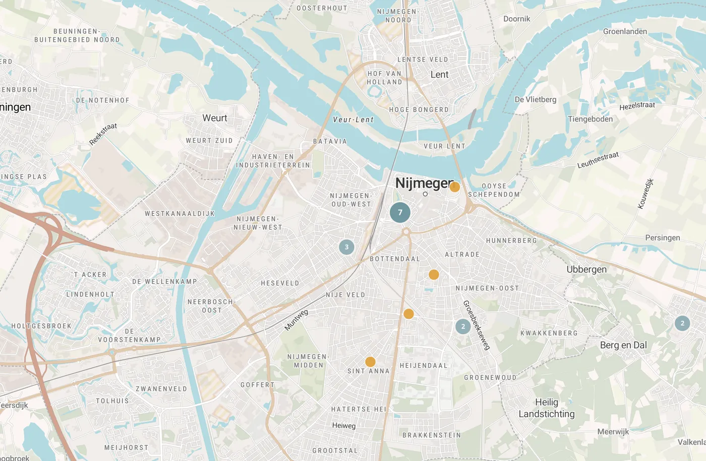Kaart met leegstandmeldingen in Nijmegen
