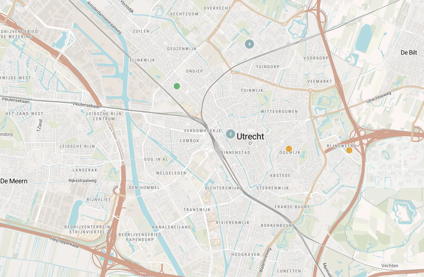 Kaart met leegstandmeldingen in Utrecht