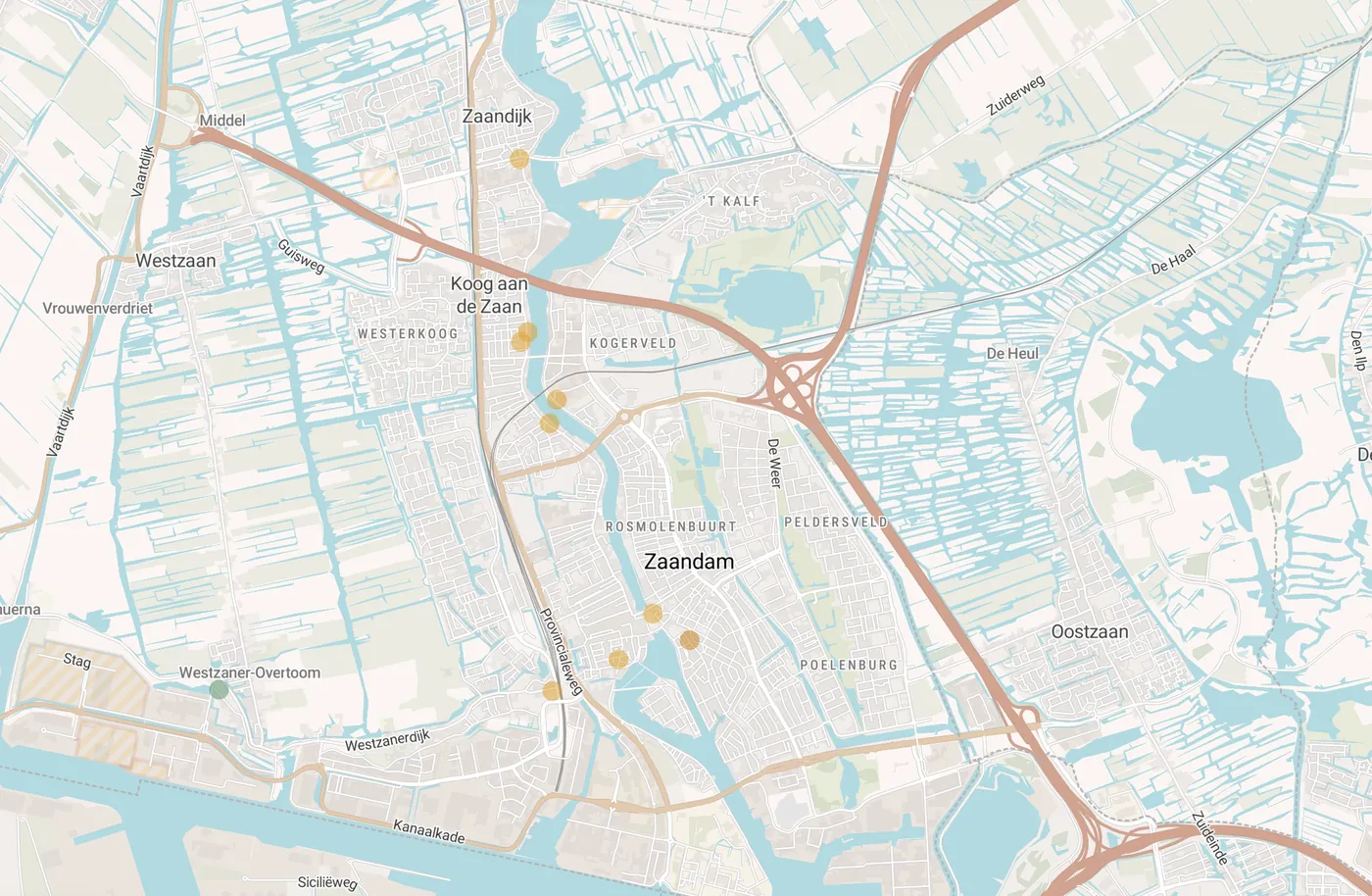 Kaart met leegstandmeldingen in Zaanstad